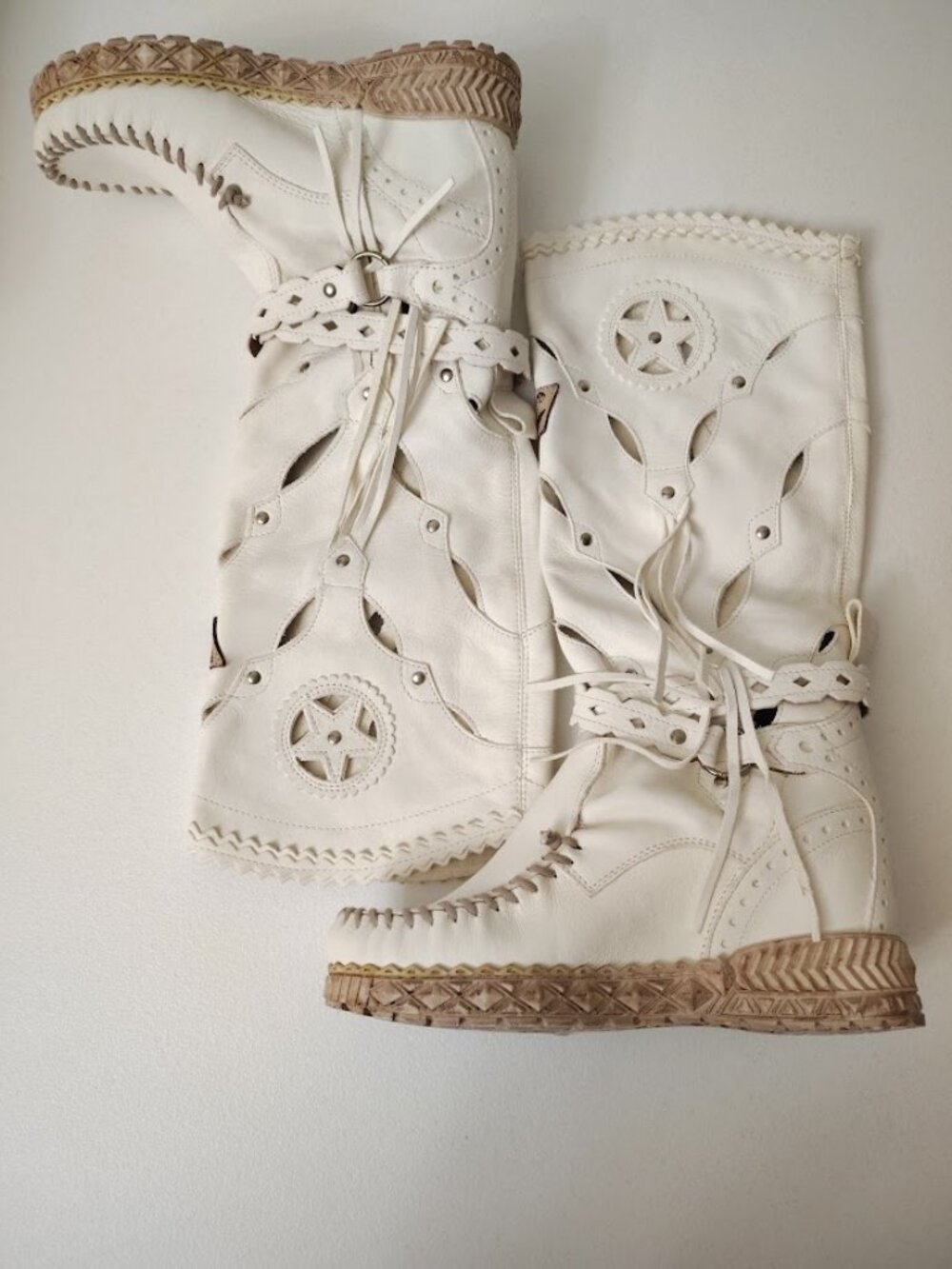 RARE El Vaquero Mirea Camel Blanche Leather Wedge Moccasin Boots - Size 38